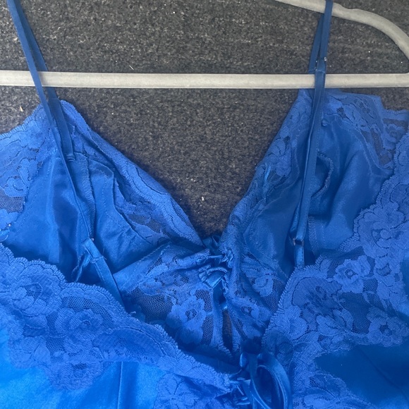 FREDERICK'S OF HOLLYWOOD BLUE DOUBLE SLIT OPEN FRONT BABYDOLL sz M/L - Picture 9 of 12